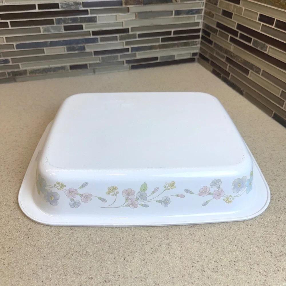 Vintage Corning Ware A-21 Pastel Bouquet Lasagna Roaster 12x10 w/ Wicker Basket
